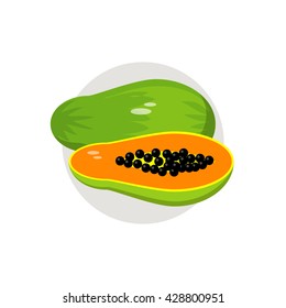 Ilustración vectorial plana icono de papaya. Rebanada de papaya 