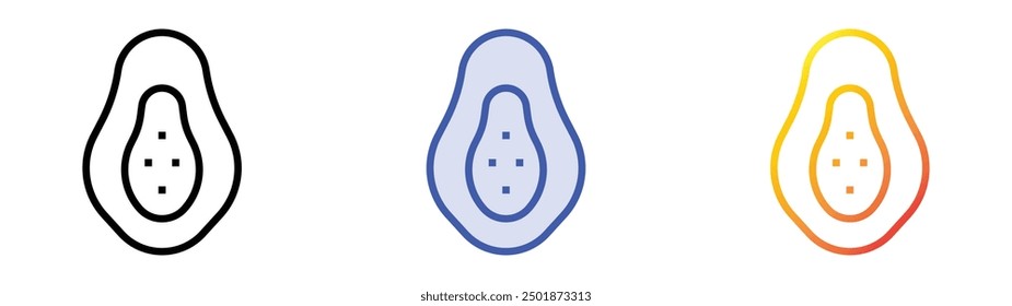 icono de papaya. Lineal, relleno azul y diseño de estilo degradado aislado sobre fondo blanco