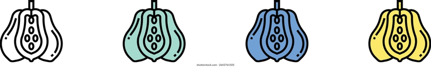 papaya icon. Outline, Green, Blue and Yellow Style Design Isolated On White Background