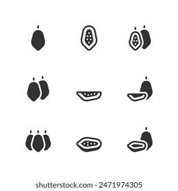 Papaya Icon Set. Vector Illustration.
