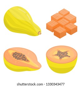 Papaya icons set. Isometric set of papaya vector icons for web design isolated on white background