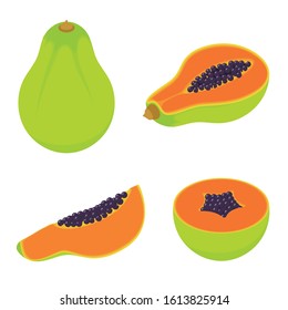 Papaya icons set. Isometric set of papaya vector icons for web design isolated on white background