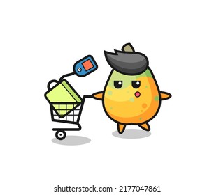 papaya illustration cartoon with a shopping cart , cute style design for t shirt, sticker, logo element