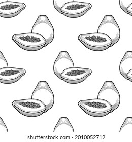 papaya illustration with thin lines. papaya fruit seamless pattern