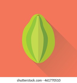 papaya isolated on red background