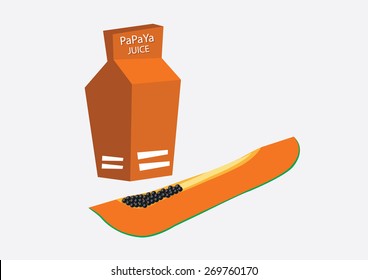 Papaya juice in carton box. Vector illustration.