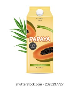 Papaya juice drink vector realistic. Product placement package fresh natural juice. Label packaging design