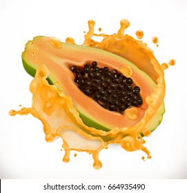 Papaya juice. Fresh fruit, 3d vector icon