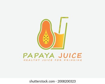 Papaya Juice With Glass Vector Logo Template.