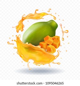 Papaya juice splash realistic fruit icon - Shutterstock ID 1095046265