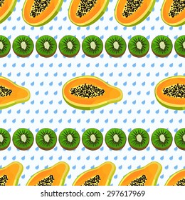 Papaya and kiwi pattern. Fruit background.