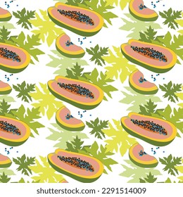 Papaya and leat pattern, tropical fruit pattern