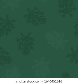 Papaya leaves seamless pattern in green colors. Hand drawn vector illustration, natural background repeat motif. Surface design for textile, fabric, wrapping paper