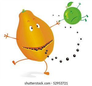 Papaya and lemon on rock-and-roll. No gradient vector. Easy to create new scenes by moving a few elements.