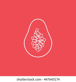 Papaya Line Icon On Red Background