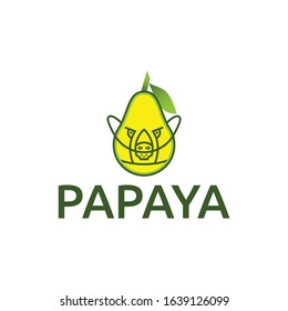 PAPAYA Logo Design. Line style logotype. Easy to use papaya template. Vector abstract sign or emblem.