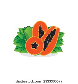 Papaya Logo Design, Vitamin Fruit Vector, Fruit Product Brand Illustration Icon