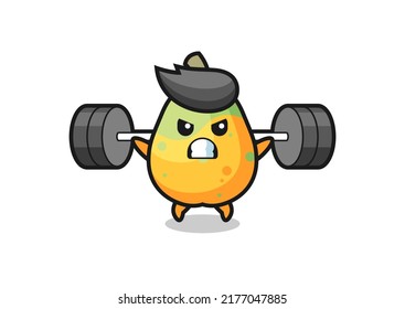papaya mascot cartoon with a barbell , cute style design for t shirt, sticker, logo element