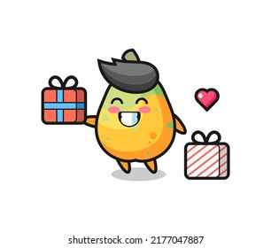 papaya mascot cartoon giving the gift , cute style design for t shirt, sticker, logo element