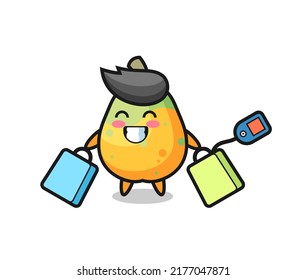 papaya mascot cartoon holding a shopping bag , cute style design for t shirt, sticker, logo element