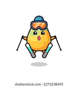 papaya mascot character as a ski player , cute style design for t shirt, sticker, logo element