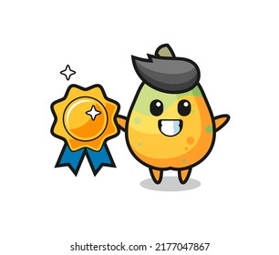 papaya mascot illustration holding a golden badge , cute style design for t shirt, sticker, logo element