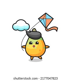 papaya mascot illustration is playing kite , cute style design for t shirt, sticker, logo element
