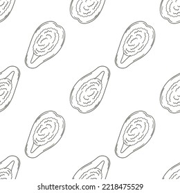 Papaya, Melonenbaum. Monochrome Muster für Küche, Restaurant oder Geschäft. Illustration im handgezeichneten Stil