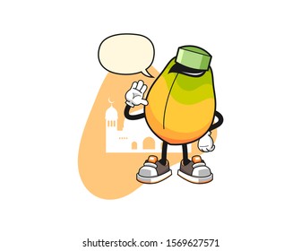 Papaya muslim with speech bubble cartoon. Mascot Character vector.