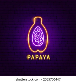 Etiqueta de neón de Papaya. Ilustración vectorial de la promoción de la fruta.
