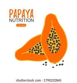 Papaya nutrition poster template concept design. Vector illustration with orange slice fruit. Food background for shop, web, article