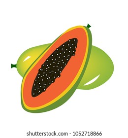 Papaya on a white background.