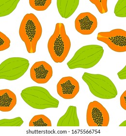 Papaya on white background. Hand drawn texture. Stock vector illustration.