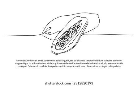 Papaya one continuous line design. Fruits symbol design concept. Decorative elements drawn on a white background.
