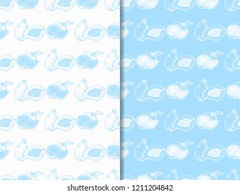 papaya, orange tropical fruit seamless pattern