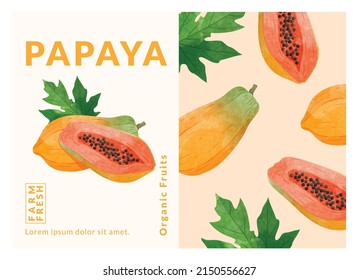 Papaya packaging design templates, watercolour style vector illustration.	
