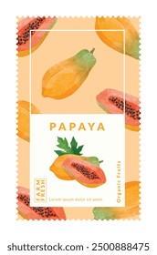 Papaya packaging design templates, watercolour style vector illustration.