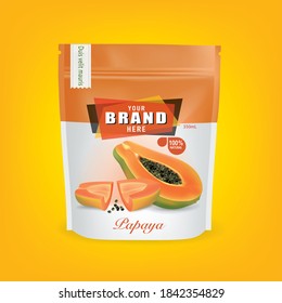 Papaya packaging.Plastic packaging contains dried fruits for design.