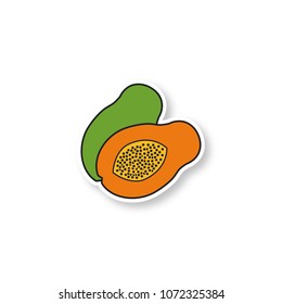 Papaya patch. Color sticker. Vector isolated illustration