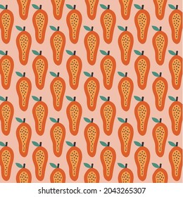 Fondo del patrón papaya. Publicación en medios sociales. Ilustración de vectores de frutas.