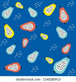 papaya pattern with colorful hand drawn minimalistic background