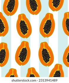 Patrón papaya sobre fondo blanco y azul.