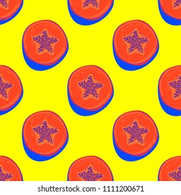 Papaya pattern seamless design textile, print wallpaper background, hand drawn. Vector illustration. 
