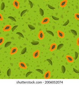 Papaya pattern. Seamless pattern of exotic and tropical fruits, abstraction form, for fabric and textile. Decorative pattern of half papaya orange fetus for design decoration. Vector illustration.