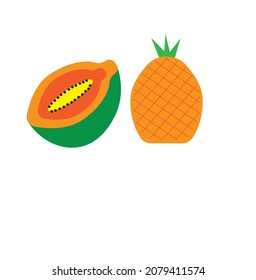 Papaya and pinnapple vector illustration or flat clip art