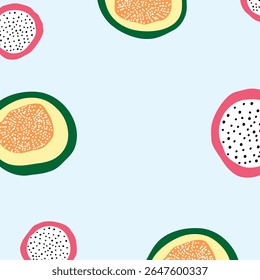 papaya and pitaya slices card, poster, banner, page, paper template