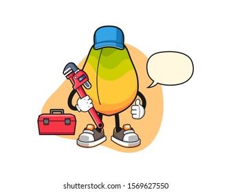 Papaya plumber with speech bubble cartoon. Mascot Character vector.