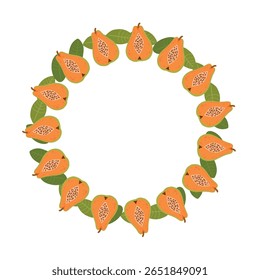 papaya round frame. Cute vector illustration on white background in flat style