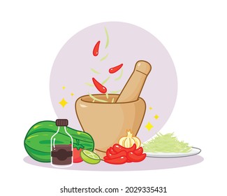 Papaya Salad Banner Logo Cartoon Art Illustration