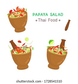 Papaya Salad in Mortar Vector